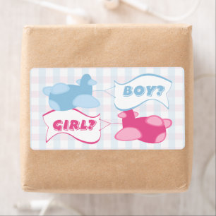 Etiqueta Aviões e Banners Gingham - Partido Revelador de Gê