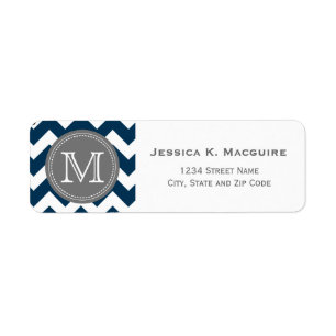 Etiqueta Azuis marinhos Monogrammed cinzentos Chevron