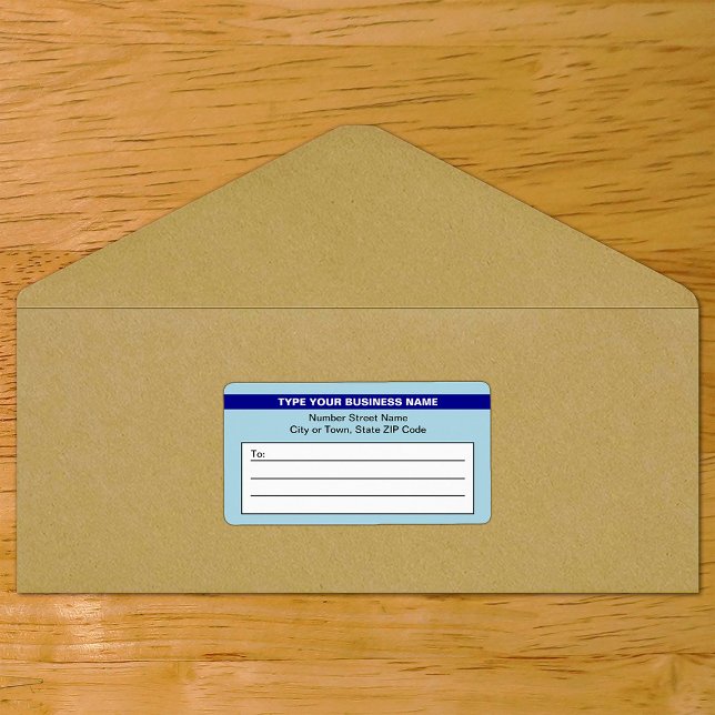 Etiqueta Azul Claro Com Nome Comercial Destacado Envio (Light blue shipping label with your highlighted brand on envelope)
