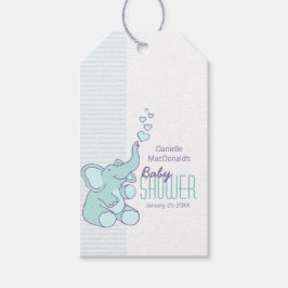 Etiqueta azul de presentes de chá de fraldas elefa