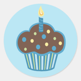 Etiqueta azul do cupcake do feliz aniversario