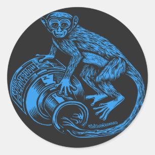 Etiqueta azul do macaco