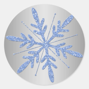 Etiqueta azul e de prata Glittery do floco de neve