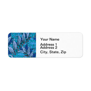 Etiqueta Azul Floral Antiquado Boho Moderno