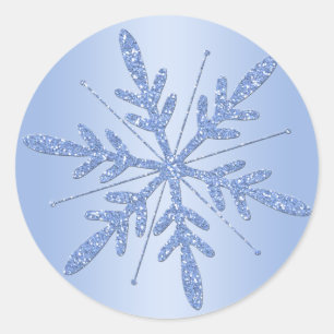 Etiqueta azul Glittery do floco de neve