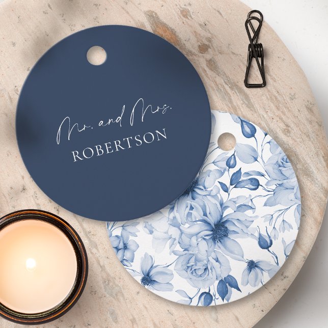 Etiqueta Azul Marinho Elegante Sr. e Sra. (Criador carregado)