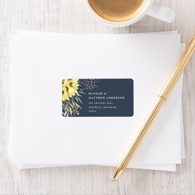 Etiqueta Azul marinho rústico de girassol botânico (Insitu)