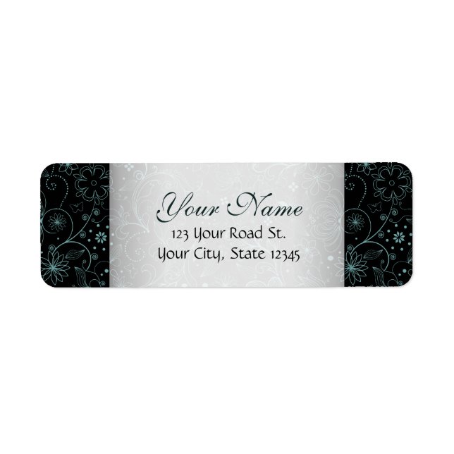 Etiqueta Azul na beira floral preta (Frente)