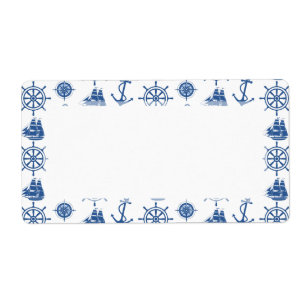 Etiqueta Azul náutico e branco da âncora do tema
