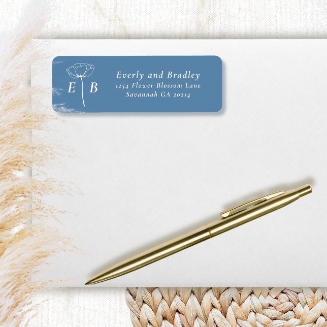 Etiqueta Azul Pó Monograma Floral Acento Endereço (Criador carregado)