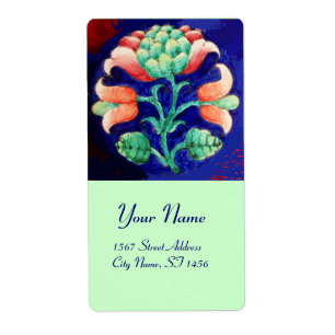 Etiqueta Azul Verde FLORAL Vermelho