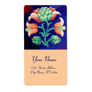 Etiqueta Azul Verde FLORAL Vermelho