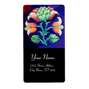 Etiqueta Azul Verde FLORAL Vermelho