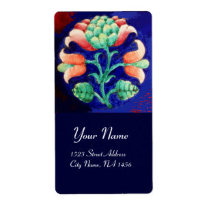 Etiqueta Azul Verde FLORAL Vermelho