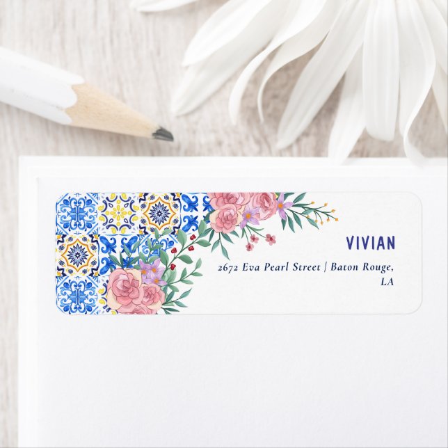 Etiqueta Azulejo Azul Italiano Mamma Mia Endereço De Retorn (Insitu)