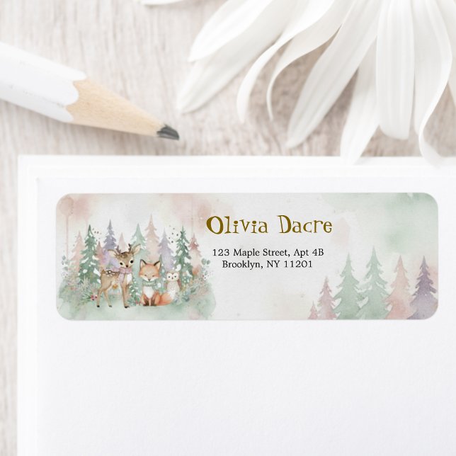 Etiqueta Baby It's Cold Outside Modern Winter Woodland  (Criador carregado)