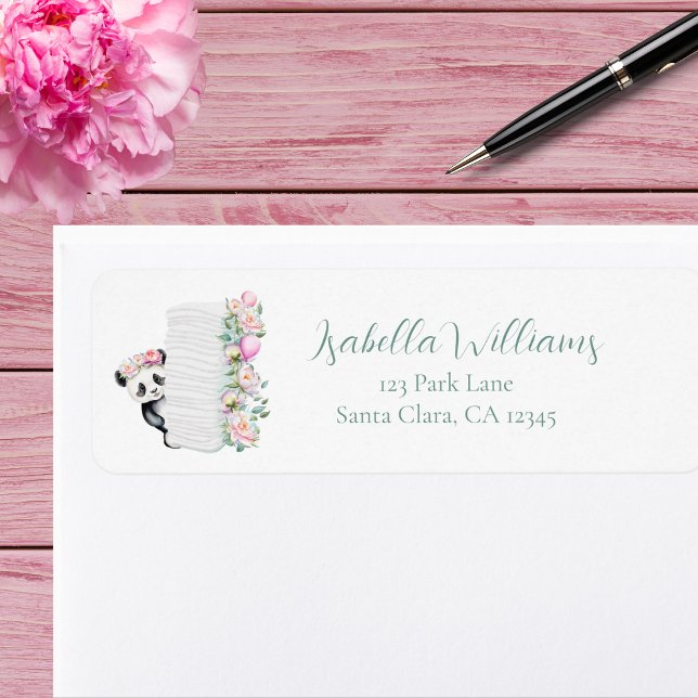 Etiqueta Baby Panda Peonies Jungle Chá de fraldas (Criador carregado)