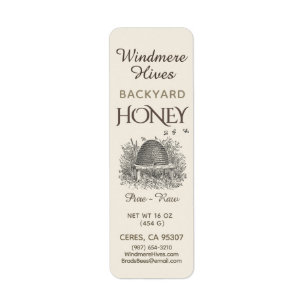 Etiqueta Backyard Honey Vintage Skep with bees mini label
