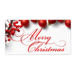 Etiqueta Bagas & ornamento vermelhos do Feliz Natal<br><div class="desc">Uma etiqueta bonito do Natal com bagas e os ornamento vermelhos contra um fundo branco.  Cartões de harmonização,  selos postais,  etiquetas de envio pelo correio e ornamento disponíveis.  Para perguntas ou pedidos,  email: cheryl@cheryldanielsart.com /contact.  © 2013 de Cheryl Daniels.</div>