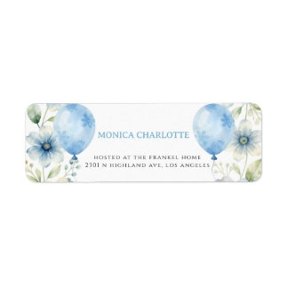 Etiqueta Balão de Aquarela Azul Floral Menino Endereço de R