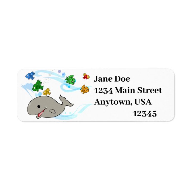 Etiqueta Baleia de Cartoon Bonita, Sorridente (Frente)