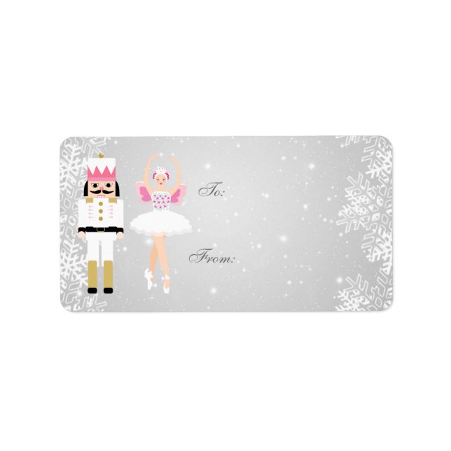 Etiqueta Ballerina de Natal e Nutcracker, flocos de neve (Frente)