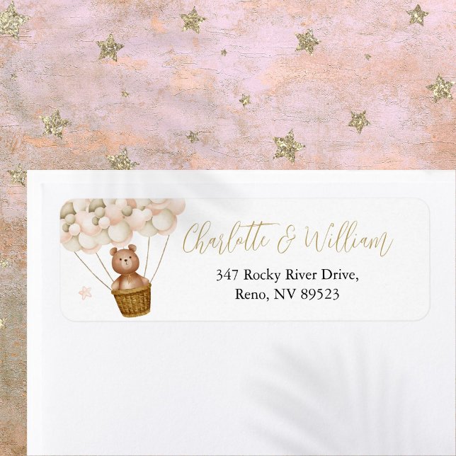 Etiqueta Balões de Urso de Pelúcia Endereço de Devolução (Cute Teddy Bear Balloons Return Address Label)