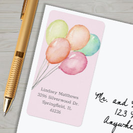 Etiqueta Balões Rapariga Chá de fraldas Rosa Endereço de De