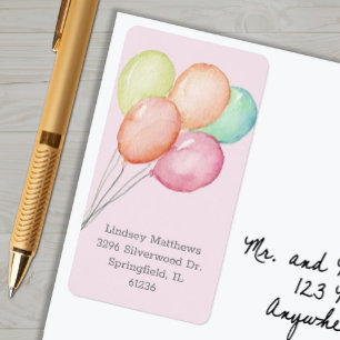 Etiqueta Balões Rapariga Chá de fraldas Rosa Endereço de De