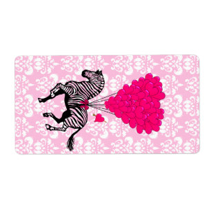 Etiqueta Balões vintage zebra & coração rosa