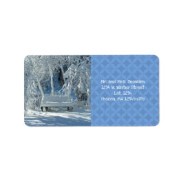 Etiqueta Banco De Jardim Na Neve / Padrão Azul / Inverno /