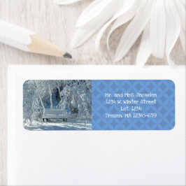 Etiqueta Banco De Jardim Na Neve / Padrão Azul / Inverno /