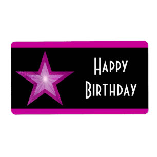 Etiqueta Banda rosa Star 'Feliz Aniversário' grande preto