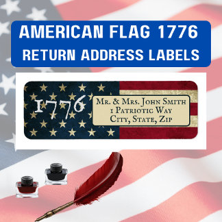 Etiqueta Bandeira Americana 1776 endereço de retorno