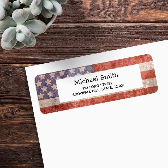 Etiqueta Bandeira Americana Patriótica Grunge (Patriotic Grunge American Flag Return Address Labels.  Stars and stripes with nostalgic vibes.)