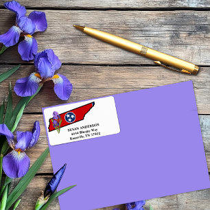Etiqueta Bandeira do Estado do Tennessee e Flor Roxo Iris