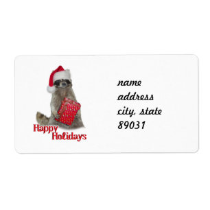 Etiqueta Bandit Raccoon de Natal com Presente