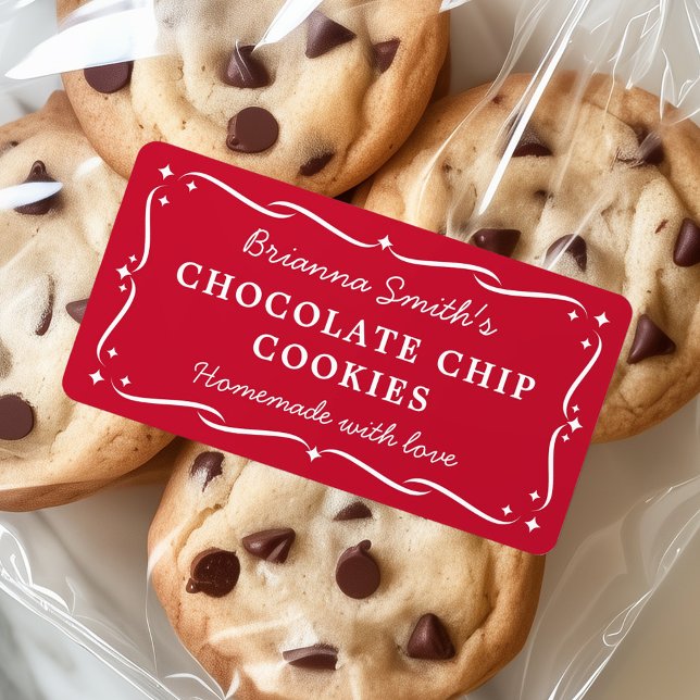 Etiqueta Banho de cozinha vermelho-festivo (Festive border red Christmas kitchen baking Label)