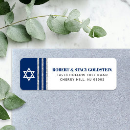 Etiqueta Bar Mitzvah Azul Marinho Prateado Tallit Endereço