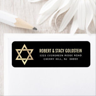 Etiqueta Bar Mitzvah Preto Dourado Simples Endereço de Reme