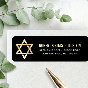 Etiqueta Bar Mitzvah Preto Dourado Simples Endereço de Reme
