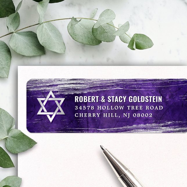 Etiqueta Bar Roxo Mitzvah Silver Foil Bold Endereço de Devo (Criador carregado)