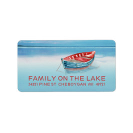 Etiqueta Barco Vermelho e Azul no Lago