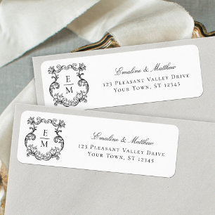 Etiqueta Barroco Monograma Crest Casamento Endereço de Devo