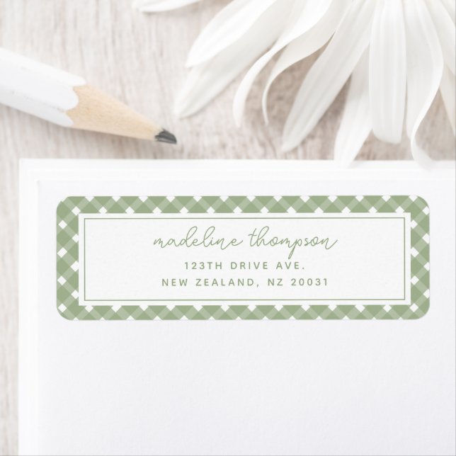 Etiqueta Basic Gingham Sage Green Address Label (Insitu)