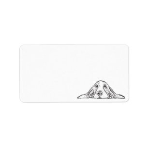 Etiqueta basset hound preto branco simples olhos de cachorr