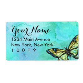 Etiqueta Bat Mitzvah Butterfly Turquoise Watercolor Painted