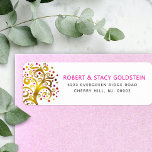 Etiqueta Bat Mitzvah, Dourada Árvore Rosa, do Endereço de R<br><div class="desc">Tenha orgulho, alegria e mostre este marco do seu Bat Mitzvah favorito com esta divertida, sofisticada e personalizada etiqueta de endereço de retorno! Uma folha de ouro falso, gráfica, impressionante, com cor-de-rosa cintilante, laranja e Estrela vermelha de David e "folhas" de ponto sobre um fundo branco. Personalize o texto personalizado...</div>