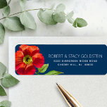 Etiqueta Bat Mitzvah Marinho Moderno Blue Floral Endereço d<br><div class="desc">Tenha orgulho, alegria e mostre este marco do seu Bat Mitzvah favorito com esta sofisticada etiqueta de endereço de retorno personalizada! Uma aquarela química, atordoante, vermelha floral e um tipo san serif moderno sobrepõem um fundo azul marinho. Personalize o texto personalizado com seu nome e endereço. Garantido para adicionar diversão...</div>