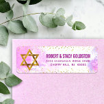Etiqueta Bat Mitzvah pink watercolor & gold return address<br><div class="desc">Be proud, rejoice and celebrate this milestone of your favorite Bat Mitzvah! Use this stunning, modern, sparkly gold faux foil Star of David and tiny dots against a soft pink watercolor background, return address label to herald her special day. Personalize the custom text with your name and address. Guaranteed to...</div>